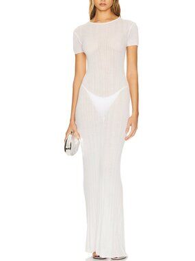 Lovers and Friends Aprile Sheer Maxi Dress White Sheer Mesh Short Sleeve April